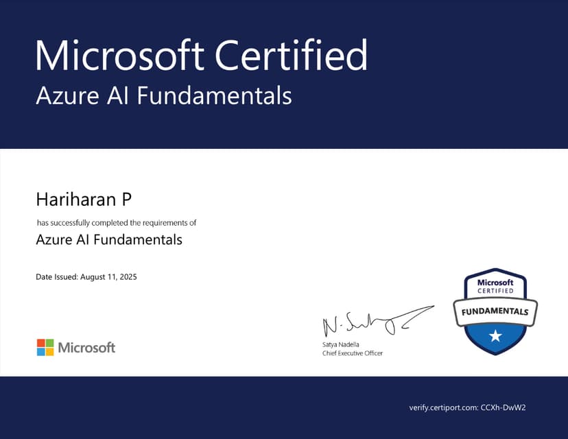 Microsoft Certified: Azure AI Fundamentals Certificate