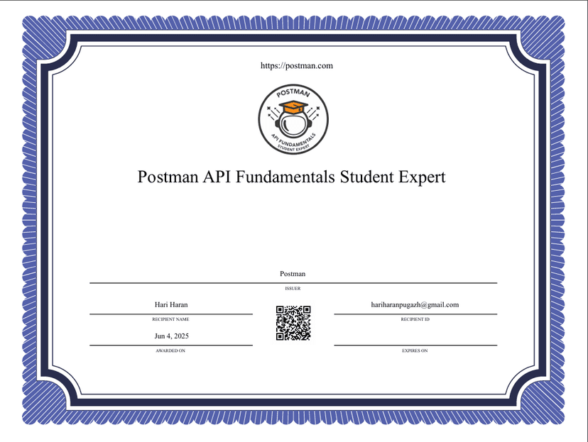 Postman API Fundamentals Student Expert Certificate